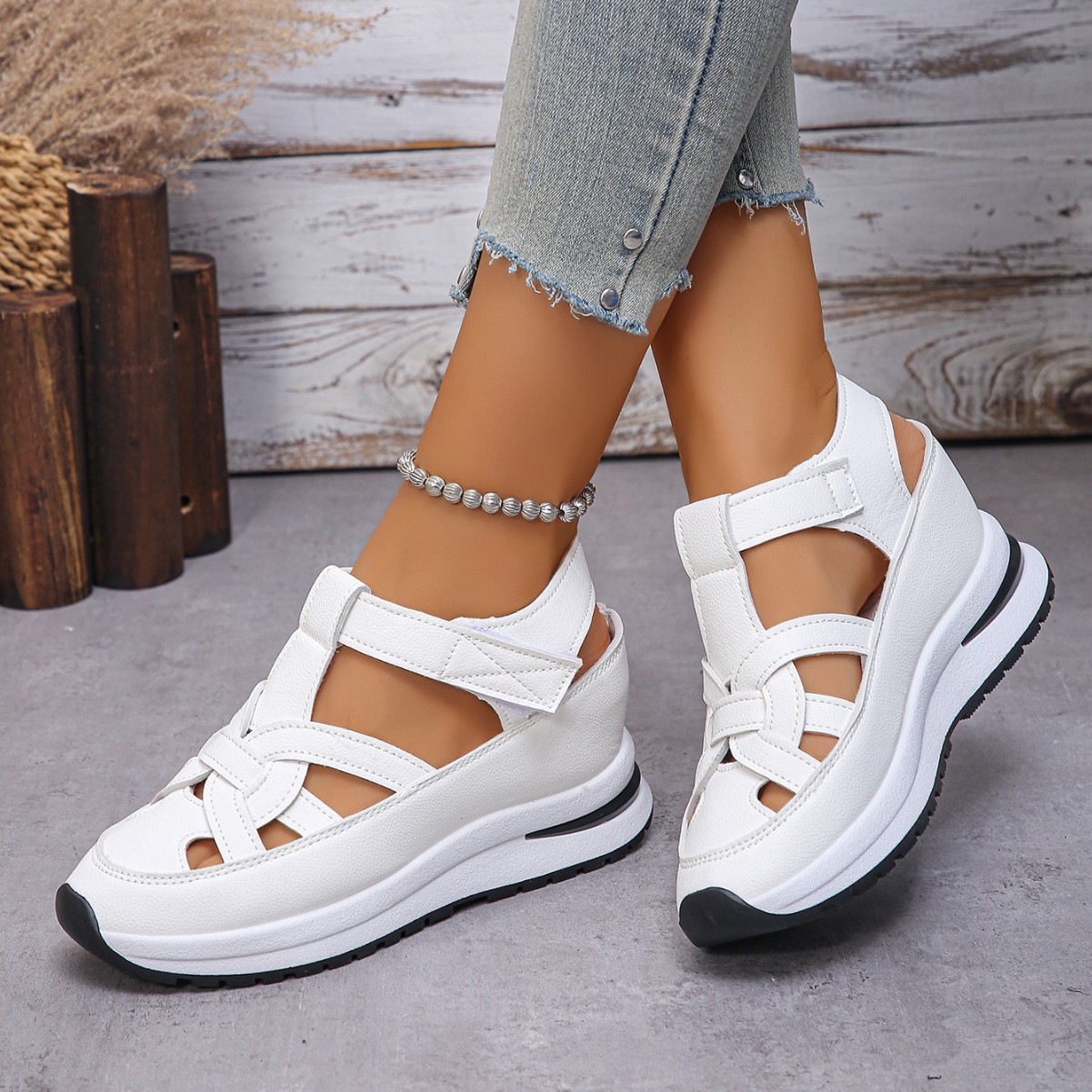 Cross-border Trade plus size Sandals Women's 2025 Spring New European and American Wedge Roman Velcro Women's Shoes 43 Size