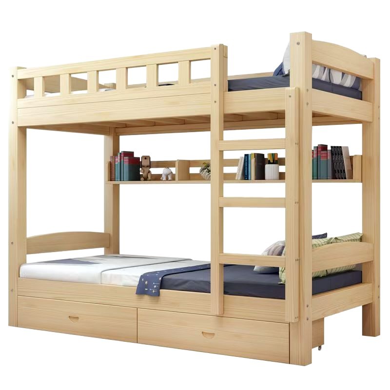 Solid Wood Bunk Bed Dormitory Staff Guardrail Bunk Bed Two-Story Small Apartment Children's Double Bed