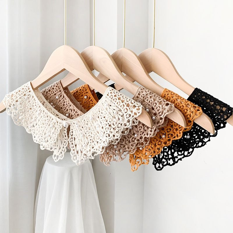 [Ложный воротник из бисера и кружева] Корейский стиль кружевной шаль для женщин, летний защитный шаль из капока, универсальный ложный воротник