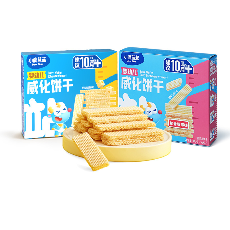 Official Flag Genuine Fawn Blue Wafer Biscuits Baby Snacks 10-Month-Old Infant Biscuits with Complementary Food Recipes