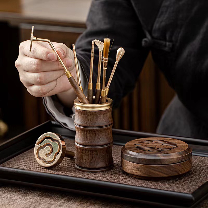 Alloy Incense Stick Pressing and Carving Seven-Piece Set of Incense Accessories Portable Storage Incense Brush Chopsticks Spoon Incense Mold Beginner Tools