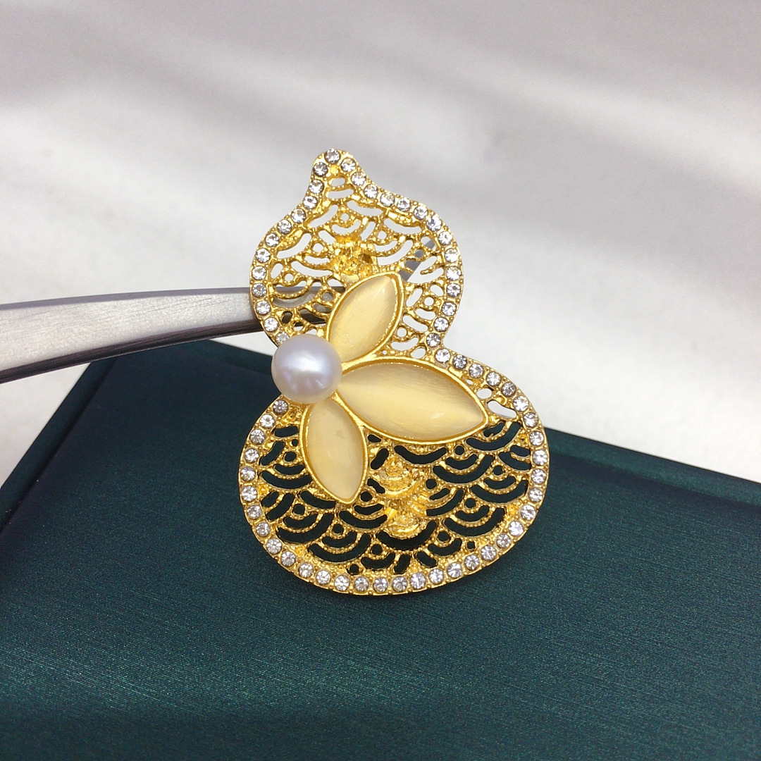 Брошь из натурального пресноводного жемчуга в китайском стиле тыква удачи и благополучия осенне-зимняя модная универсальная оптовая продажа