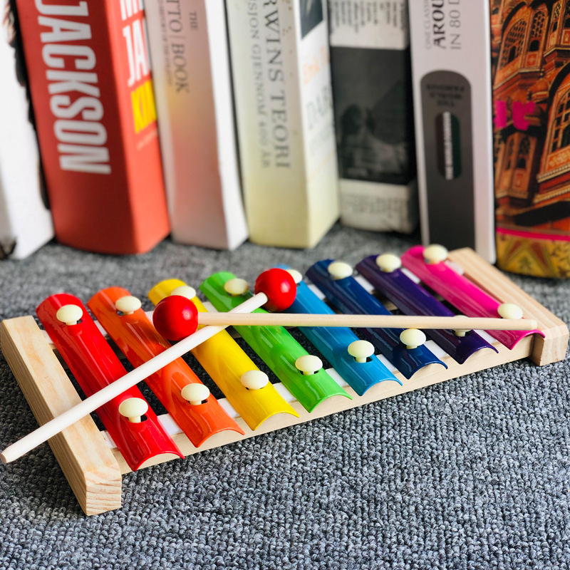 Infants and Young Children's Wooden Eight-Note Hand-Pounding Piano, Penguin Clock, Small Bead-Winding Caterpillar, Rainbow Tower, Early Education Educational Toys