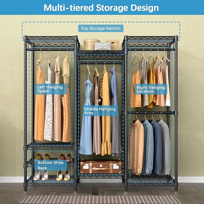 Bold Reinforced Steel Pipe Portable Wardrobe Customized Adjustable Heavy Duty Clothes Rack Vertical Home Bedroom Simple Wardrobe