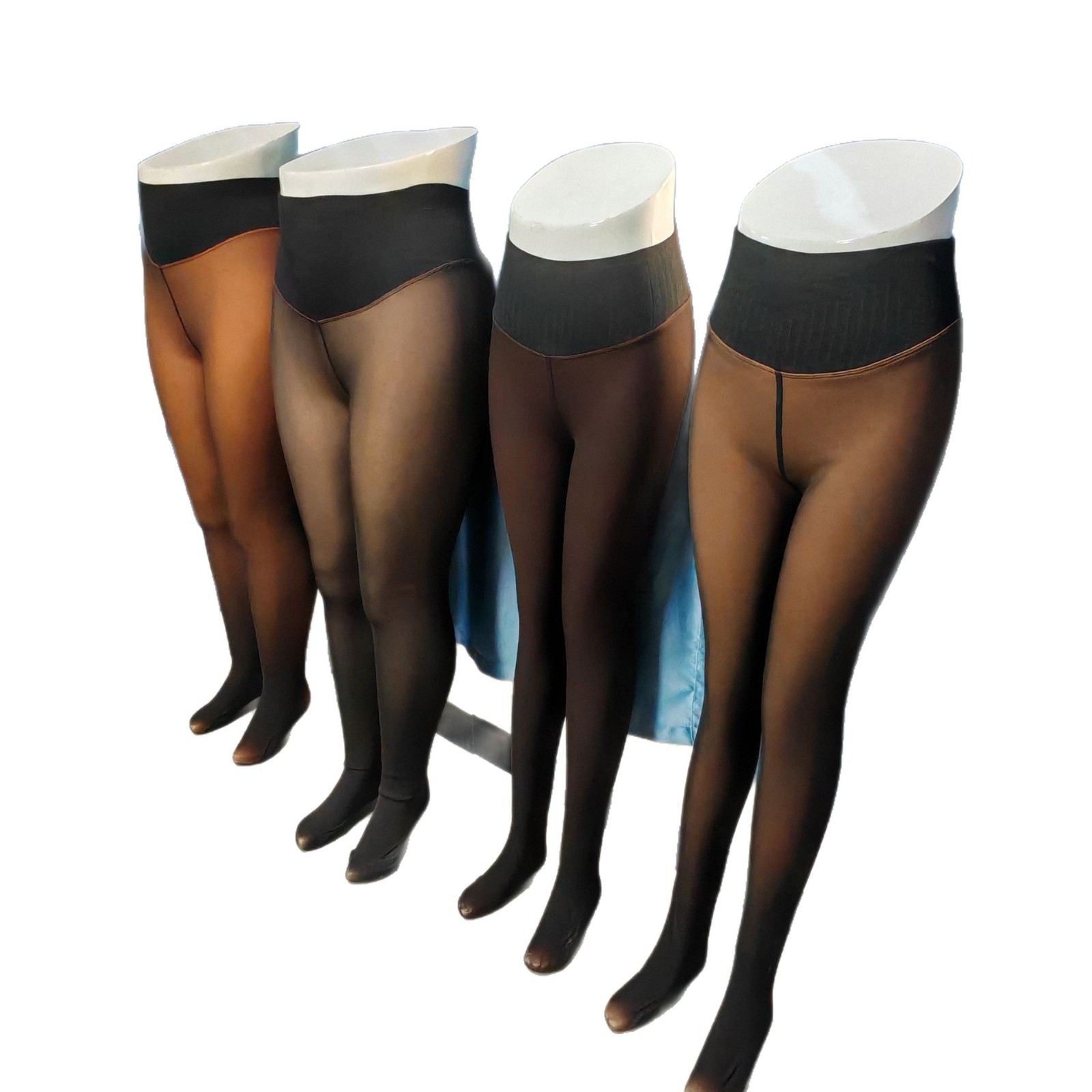 New Cross-Border European and American High-Waisted Tummy Control Sheer Leggings in 4 Colors, Plus Size Fleece-Lined Leggings