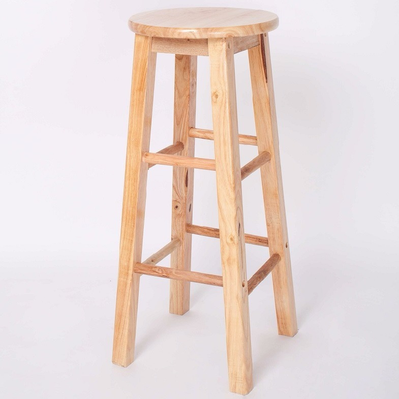 Solid Wood High Stool High Chair Natural Wood Color High Stool Durable Stall Booster Stool Restaurant Round Lemon Tea