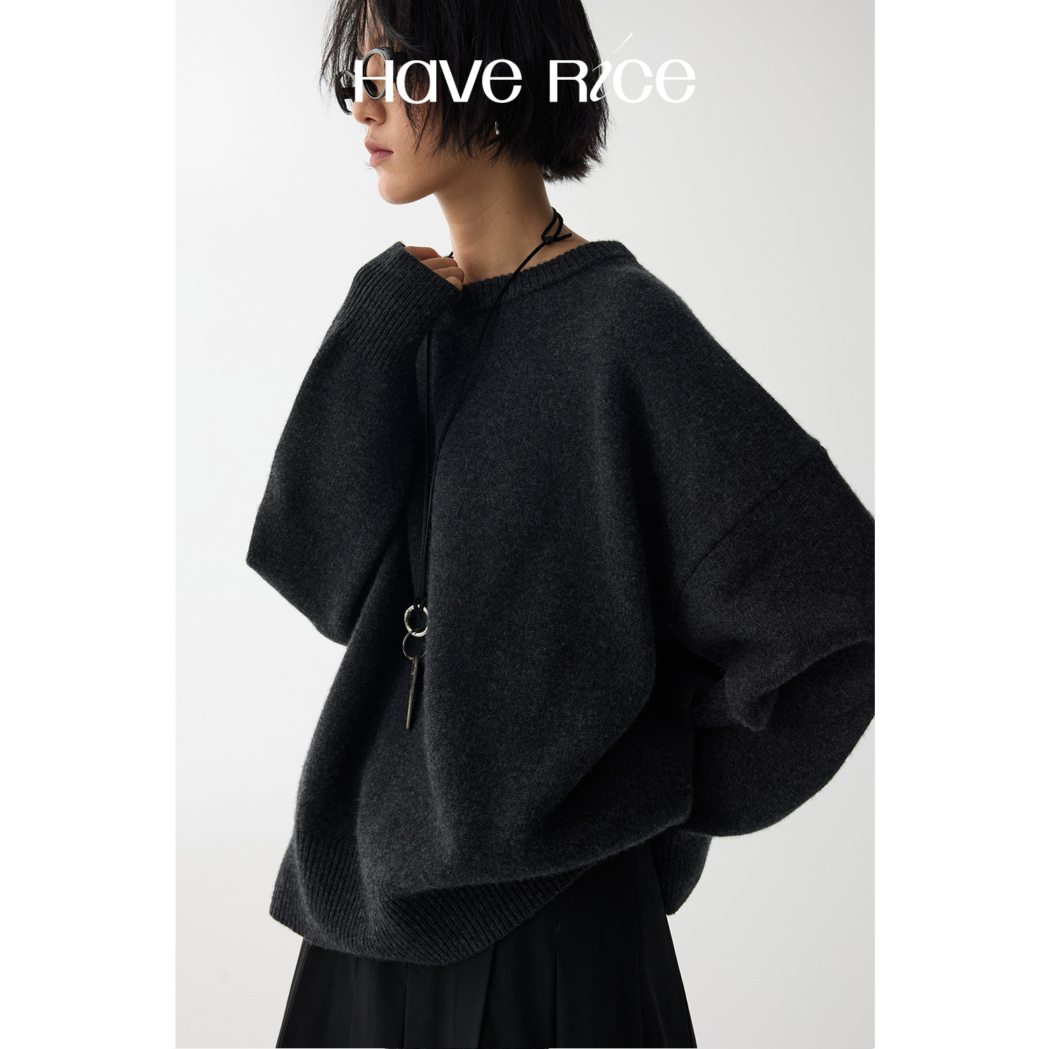 Свитер с круглым вырезом в стиле корейского casual Haverice Restaurant Blues Moment, свободный, легкий в сочетании с другими вещами