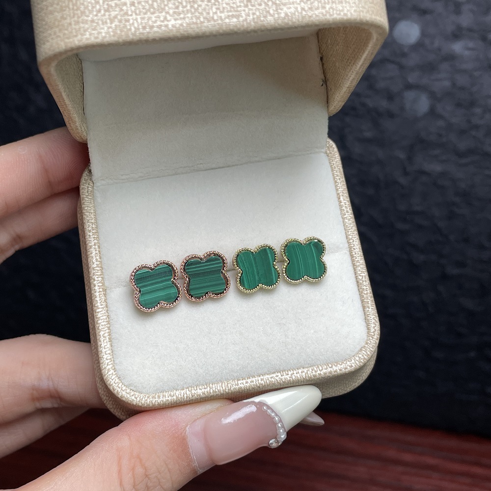 Серьги из натурального малахита, удача, четырехлистный клевер, нишевый дизайн, новые элегантные серьги