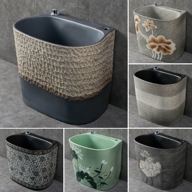 Outdoor Mop Sink Integrated Elevated Balcony Mop Sink for Home Bathroom Courtyard Rectangular Ceramic Sink Floor Basin