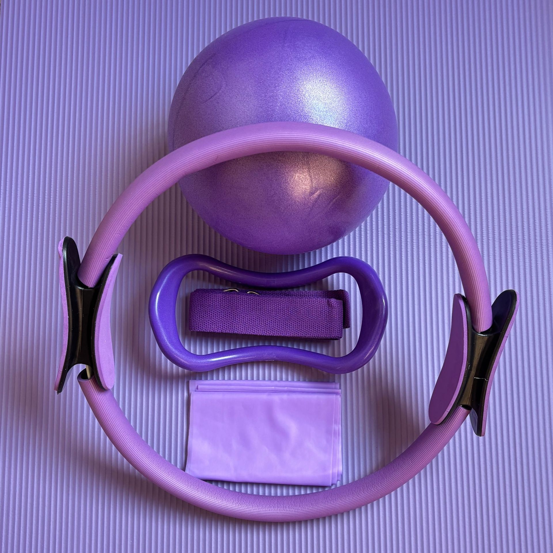 Pilates Circle Five-Piece Set Stretching Auxiliary Belt Latex Tension Belt 25cm Yoga Wheat Tube Ball Yoga Ring Combination Set