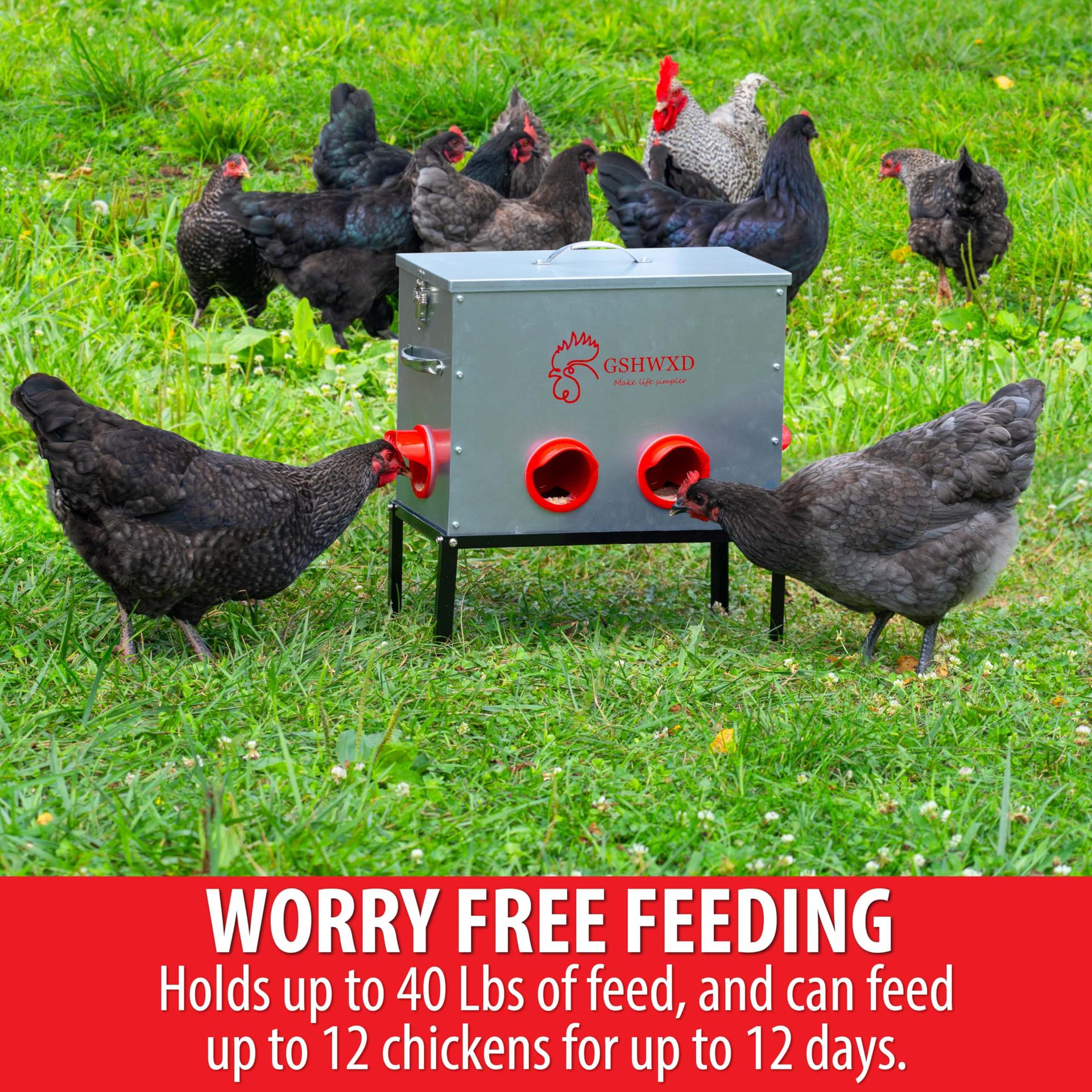 Cross-Border Hot Selling Galvanized Chicken Feeder, Waste-Free Split Metal Poultry Feeder, Large Capacity Portable