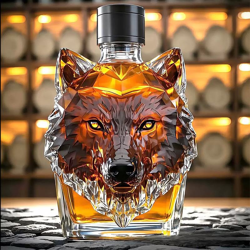 Wolf Head Crown Whisky Bottle Wolf Crested Whiskey Animal Bottle Wolf Head Whisky Bottle