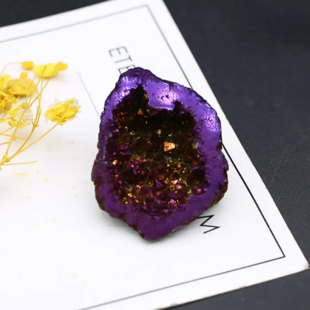 Manufacturer's Supply 6 Colors Available Natural Crystal Agate Treasure Bowl Raw Stone Electroplated Colorful Boxed Cross-Border Hot Sale