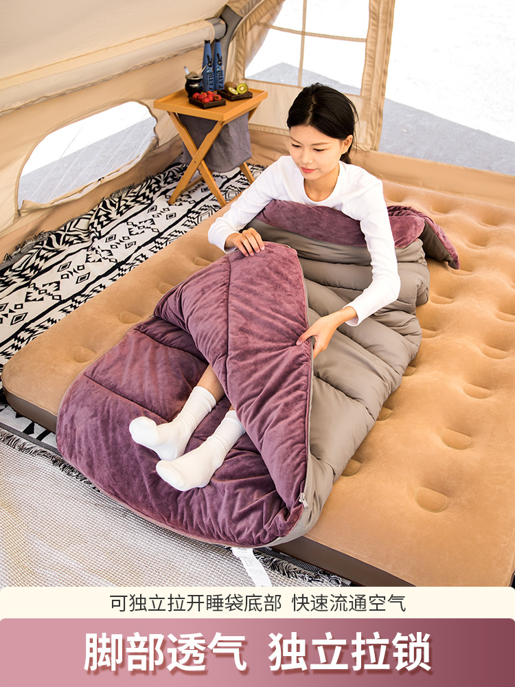 Beishanlang Fleece-Lined Four-Season Sleeping Bag for Adults Outdoor Camping Style Winter Thickeneded Cold-Proof Quilt Single Portable