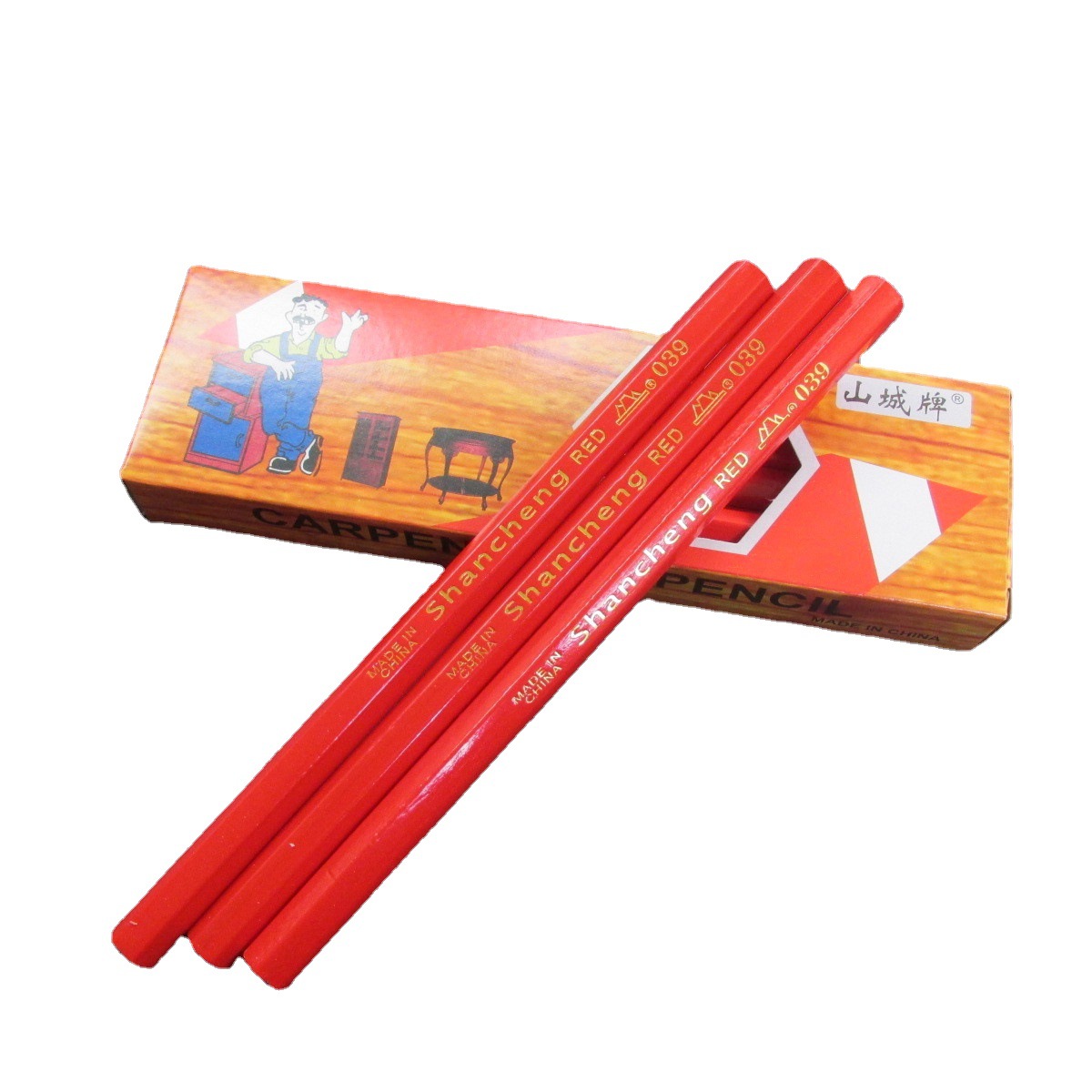 Factory wholesale mountain city carpentry pencil all red blue pencil carpentry stroke pen fuxin pencil