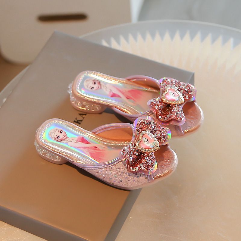 Сандалии для девочек, обувь принцессы Эльзы 2025, новые летние сандалии для средних и крупных детей, синие детские обувь, тапочки без задника