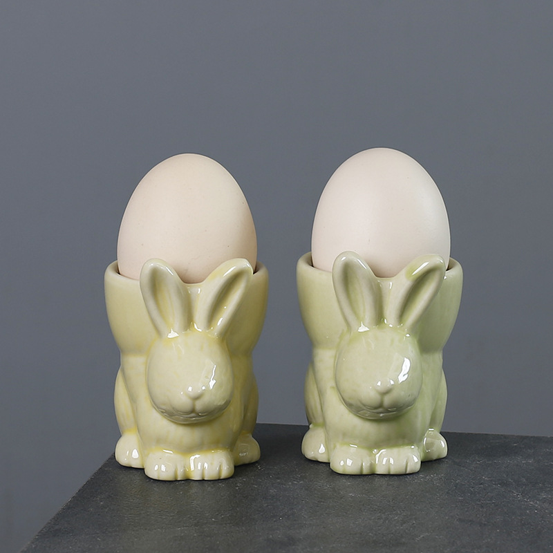 Hand-painted rabbit egg holder ceramic egg cup creative three-dimensional cartoon ornaments ring beauty sundries storage box