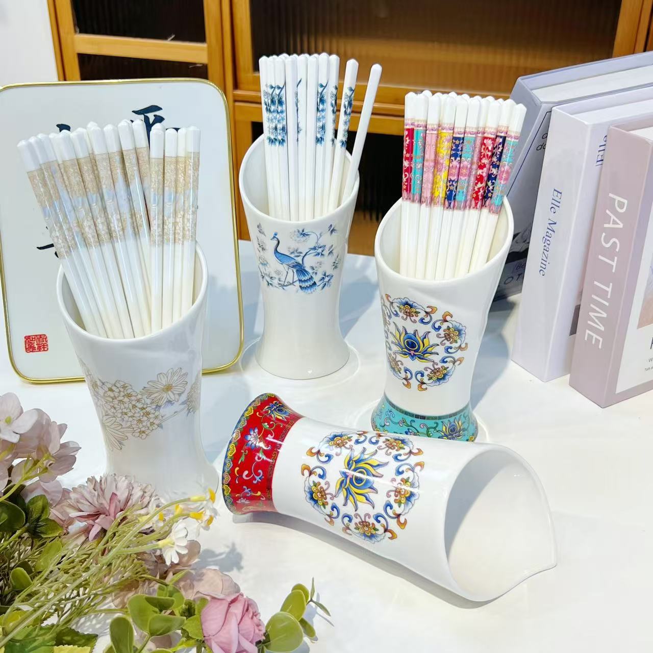 Большое количество готовых керамических бочонков для палочек для еды для домашних ресторанов оптом в китайском стиле, корзины для палочек, чисто белые