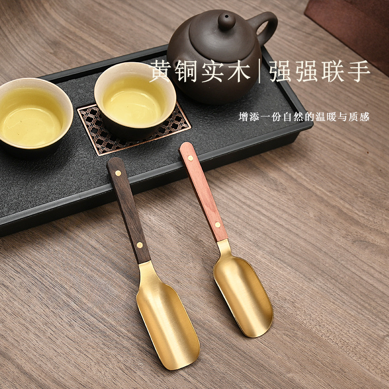 Copper Bamboo-Shaped Engraved Tea Spoon, Tea Leaf Scoop, Tea Set, Tea Ceremony Six Gentlemen Accessories, Pure Copper Tea Spoon, Brass Chinese Style