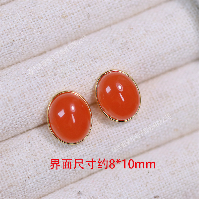 New S925 Silver Ear Hook Earrings Women's Earrings Inlaid with Natural Jade Nanhong Hetian Jade Earrings Supply