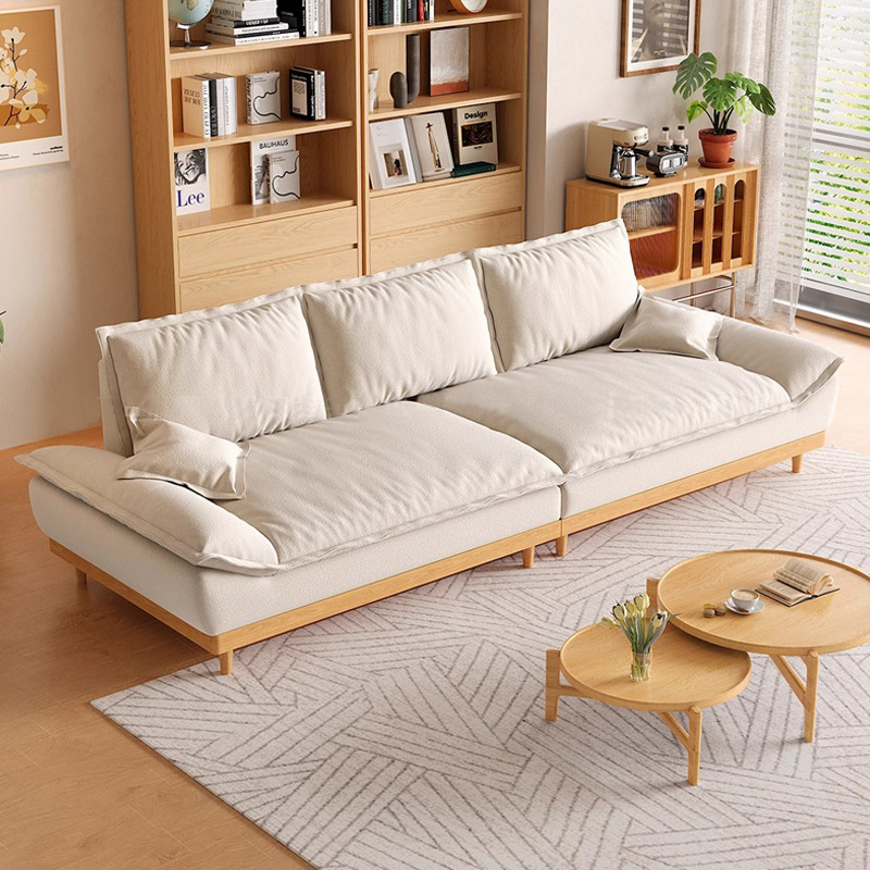 New Cream Wood Sailboat Cat Scratch Fabric Sofa Living Room Modern Simple Japanese Style Straight Row Nordic Small Apartment