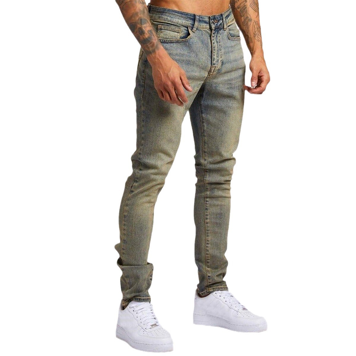Temu European and American Style New Denim Men's Pants Cross-Border Ins Slim Fit High Stretch Denim Skinny Pants for Men