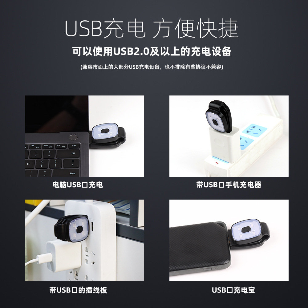 USB Rechargeable Led Headlight Clip Light Multi-Function Emergency Warning Accessories Portable Mini Flap Pocket Pants Running Camping Style Light