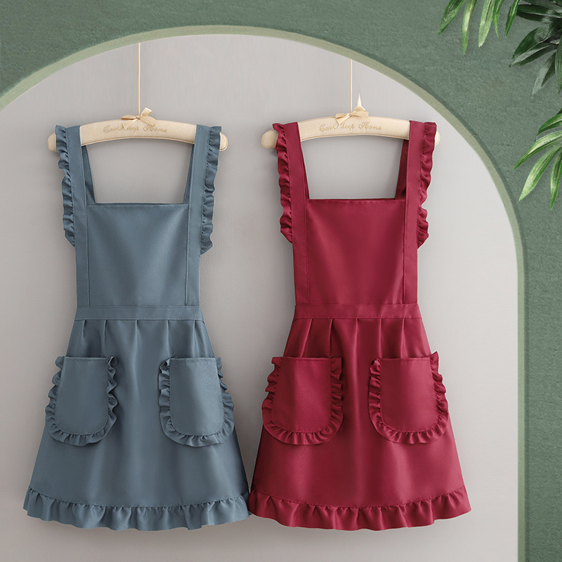 Foreign-style Korean-style Wood-ear Apron Kitchen Household Stain-resistant Stain-resistant Waist Logo Printing Nail Shop Work Clothes for Women