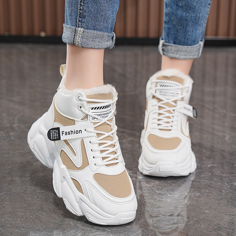 Fleece-Lined Dad Shoes for Women 2025 Winter New Korean Version Warm High-Top Sneakers Student Cotton Shoes Ins Trendy Shoes