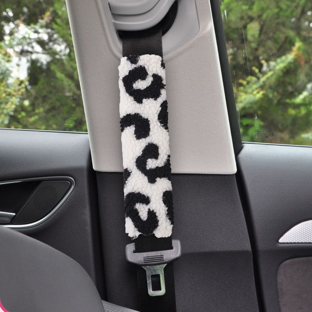 Leopard print safety belt shoulder pad cute cartoon car plush safety belt anti-strapping protective cover women's car interior decoration