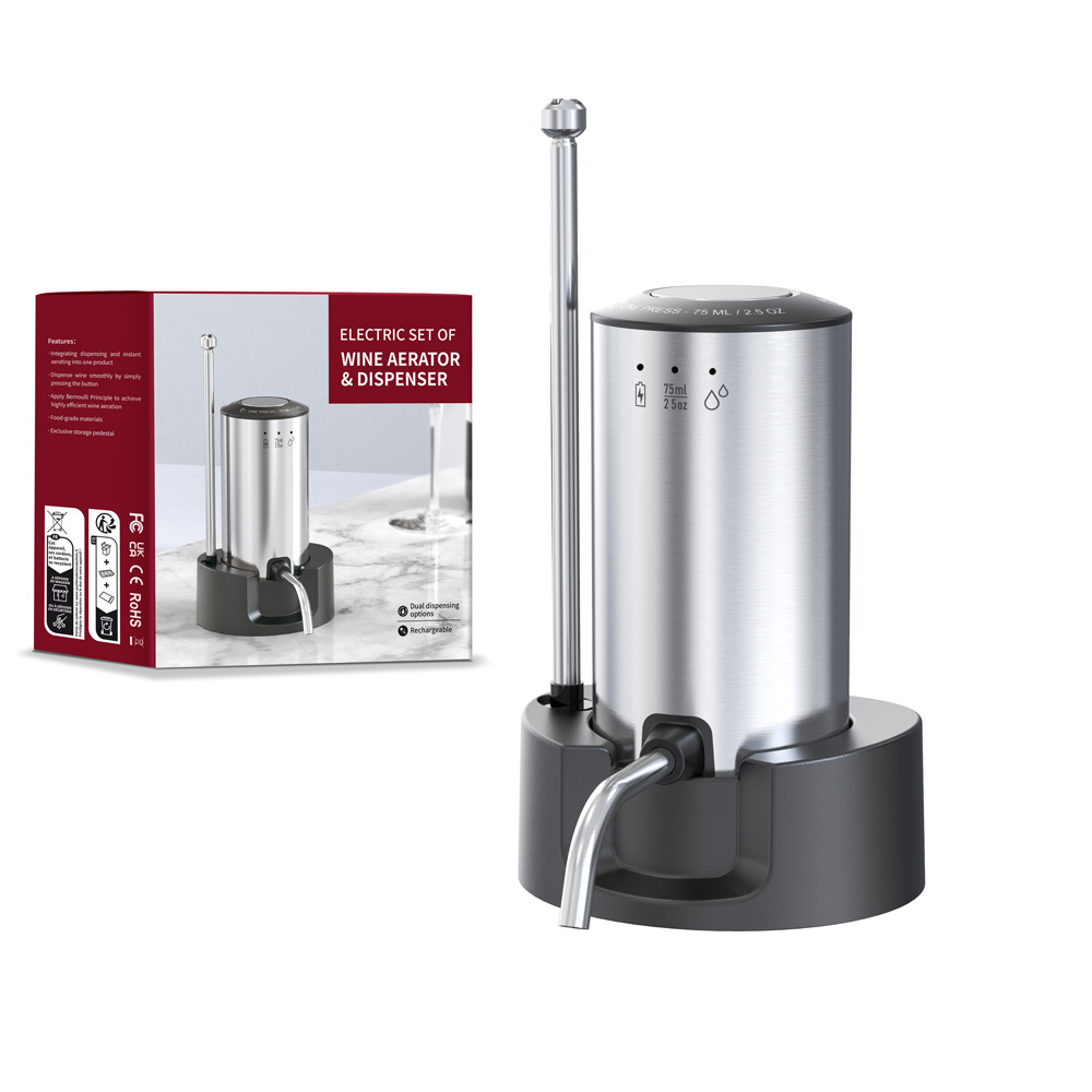 Keliteon Electric Decanter Stainless Steel Body with Storage Base Dual-Mode Quantitative Wine Dispensing Type-C Charging