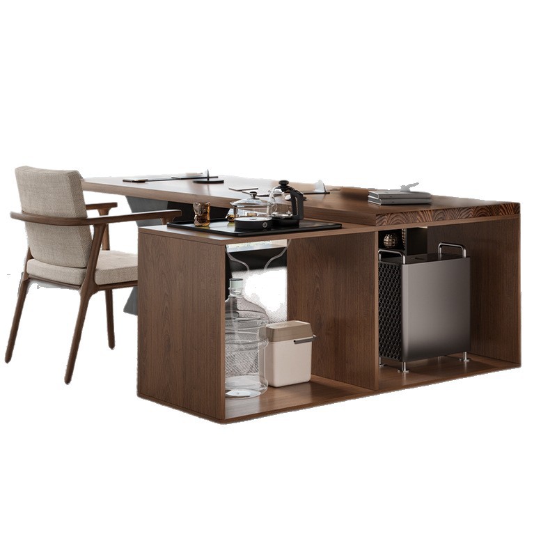 Modern Solid Wood Desk with Tea Table, Integrated Simple Boss Desk, Light Luxury, High-End and Atmospheric President Desk
