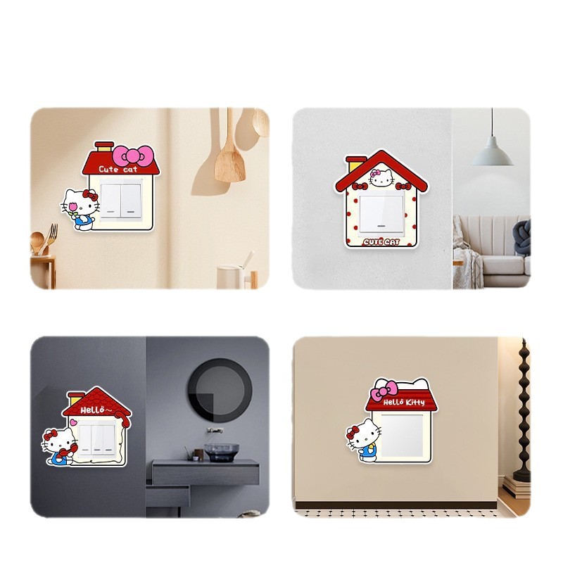 [Buy One Get Four] Cute Kt Switch Decorative Stickers for Bedroom and Living Room Light Switch Frame Protector Felt Pack