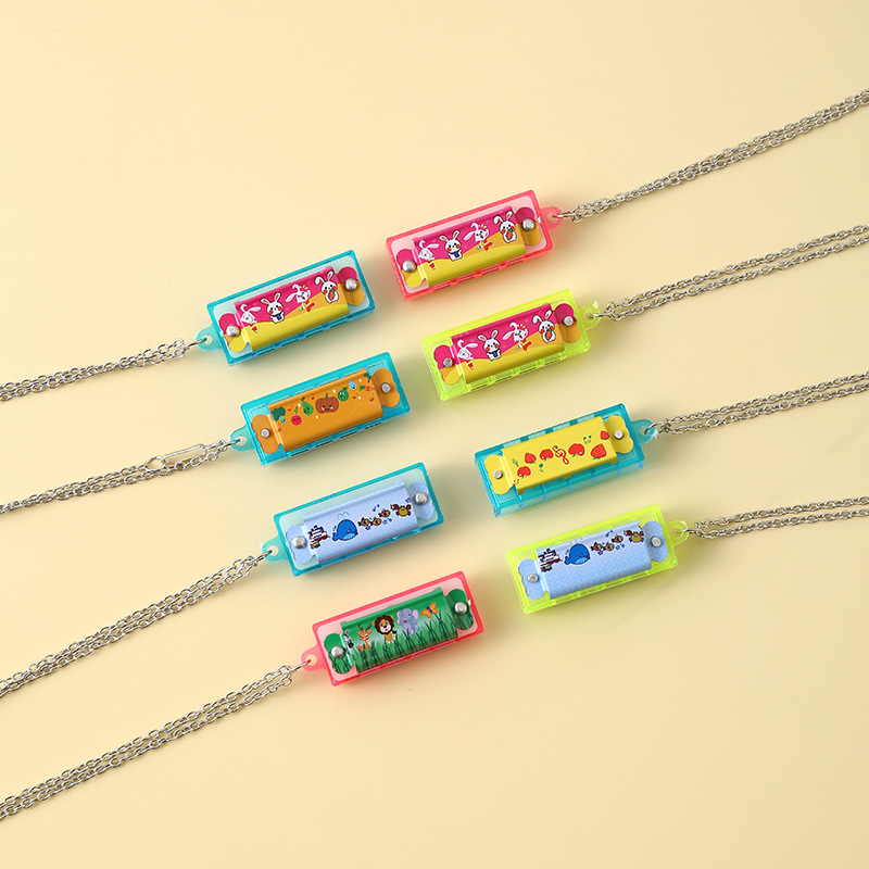 Mini Necklace Cartoon Harmonica Children Primary School Children's Entry Toy Kindergarten Gift Four-hole Musical Instrument Educational Toys