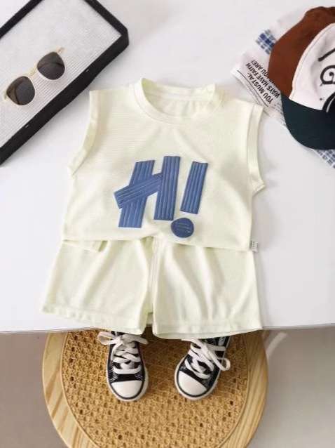 New Children's Clothing Summer Children's Casual Suits Loose Clothes Boys Short-Sleeved Waffle Baby Summer Wholesale