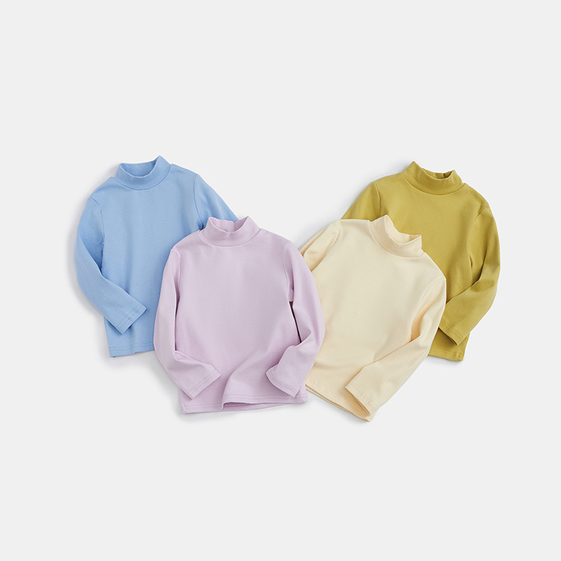 2025 Children's Clothing Thickeneded T-Shirt Autumn and Winter New Style Girls' Mid-Collar Inner Autumn Clothing Bottoming Shirt Cotton Long-Sleeved T-Shirt Export