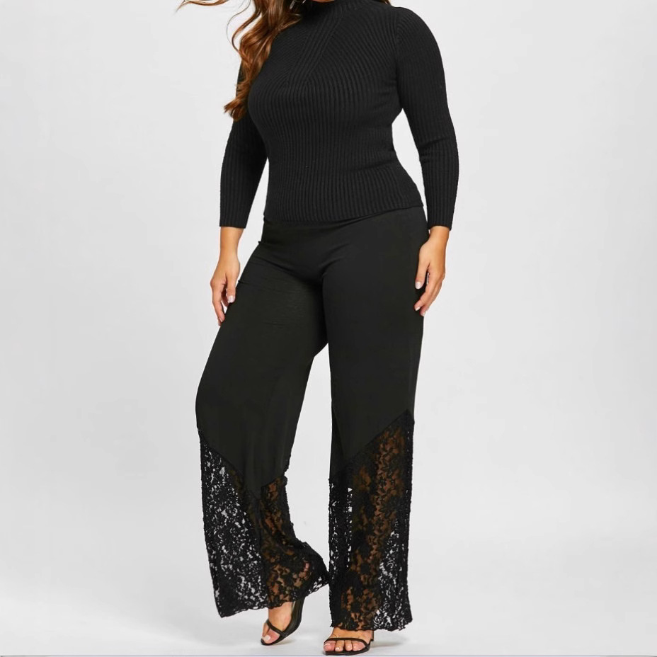 2023 plus size women's casual pants Amazon AliExpress hot women's lace chubby girl wide leg pants