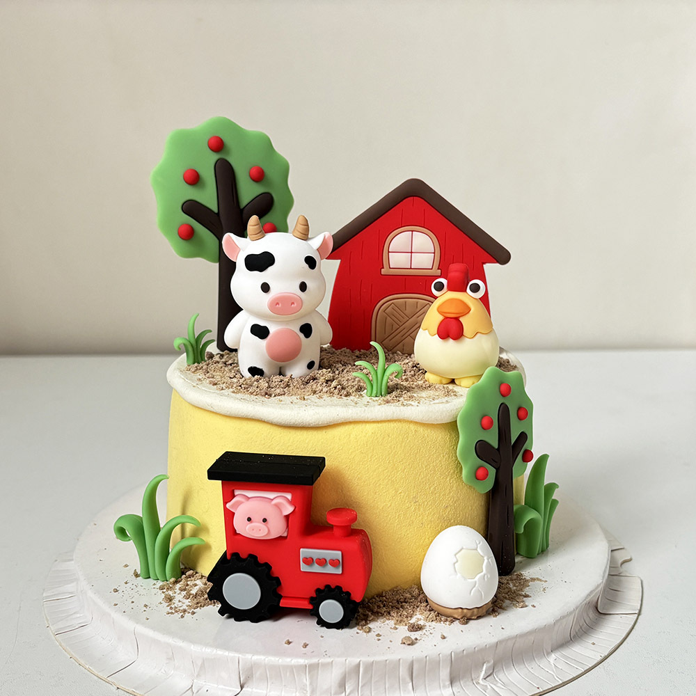 Farm Tractor Piggy Chick Egg Doll Ornaments Fruit Tree Cake Decoration Cow Egg House Cross Border