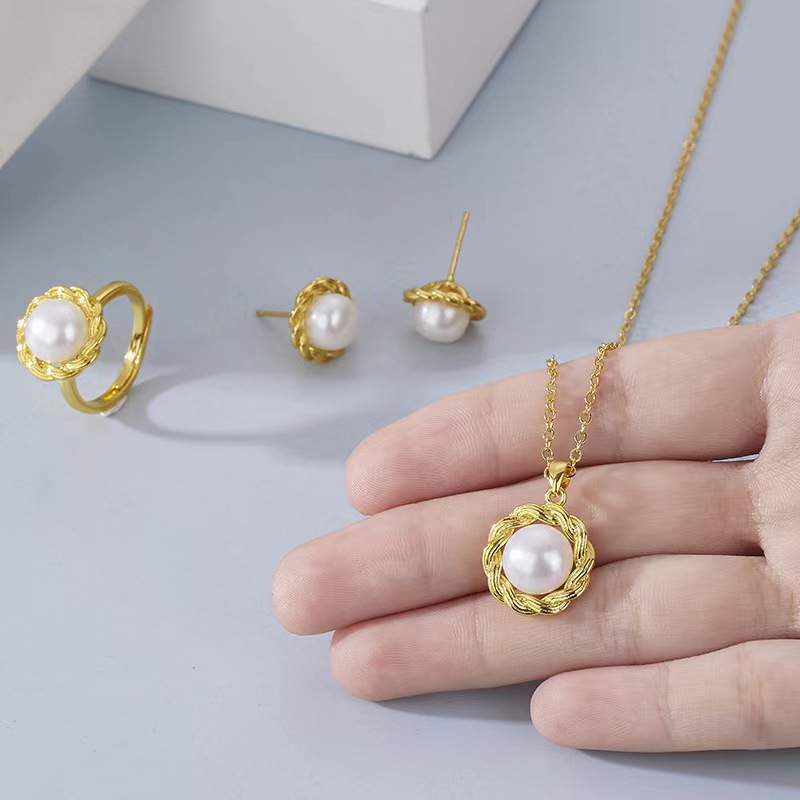Ювелирные серьги с пресноводными жемчужинами, кольцо, подвеска, модный легкий роскошный универсальный этнический стиль комплект для женщин