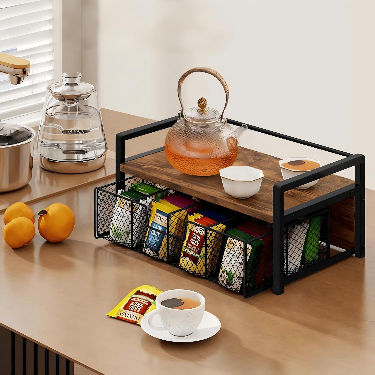 Cross-Border Coffee Capsule Rack, Desktop Tea Bag Rack, Pull-Out Storage Rack, Multi-Functional Compartment Storage Rack Organizer