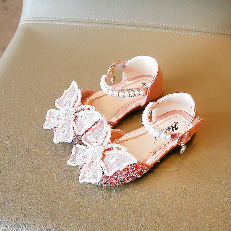 2025 Spring and Summer New Girls Sandals Korean Style Baby Girl Bow Princess Shoes Girls Sequin Dance Performance Shoes