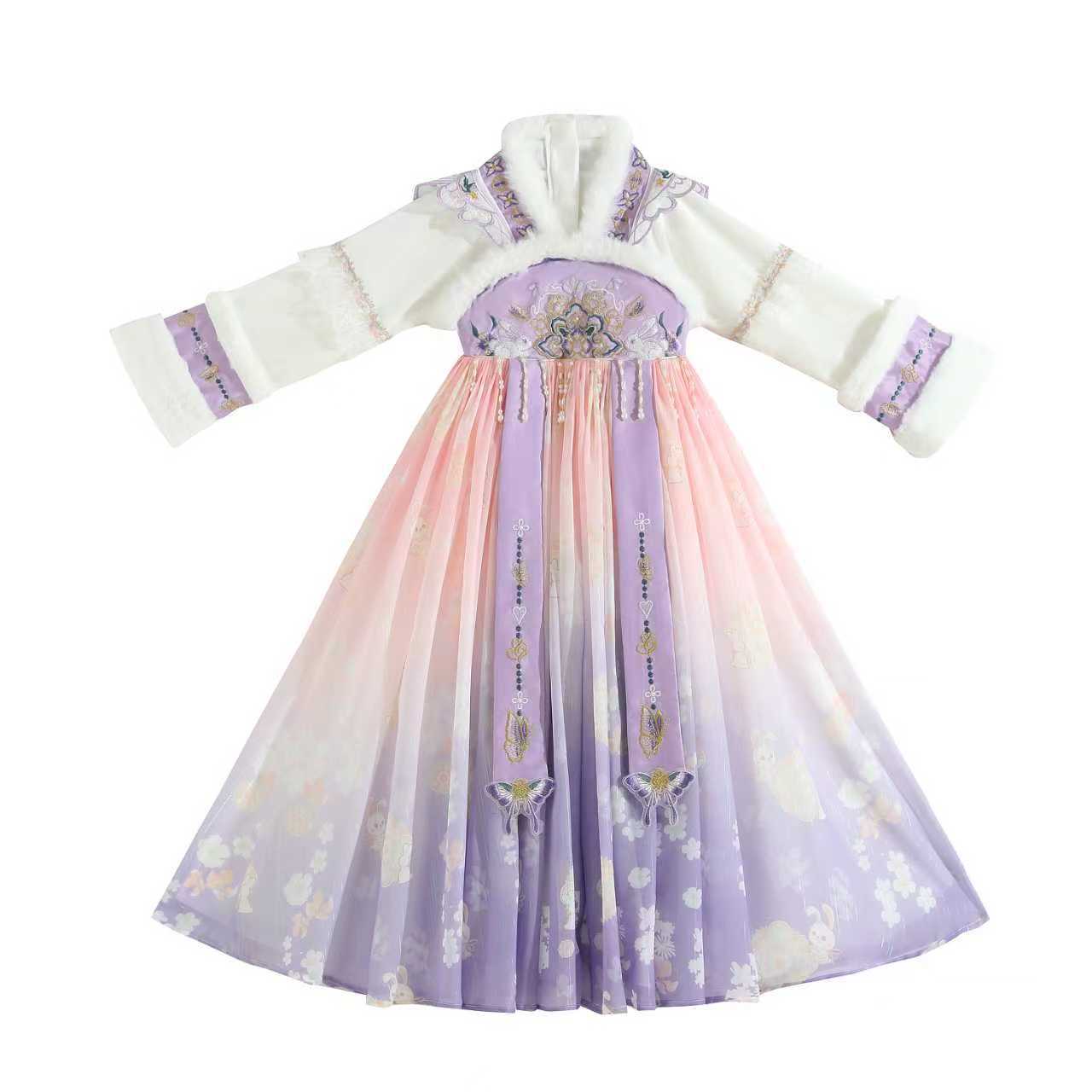 Girls' Hanfu Winter Fleece-Lined Warm Dress Children's Chinese Style Tang Suit Dress Little Girl's Flowing Ancient Costume Dress