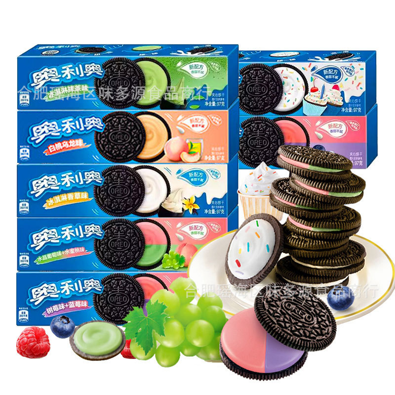 In stock wholesale Oreo sandwich biscuits 97g children's biscuits snack multi-flavor leisure food snack snack
