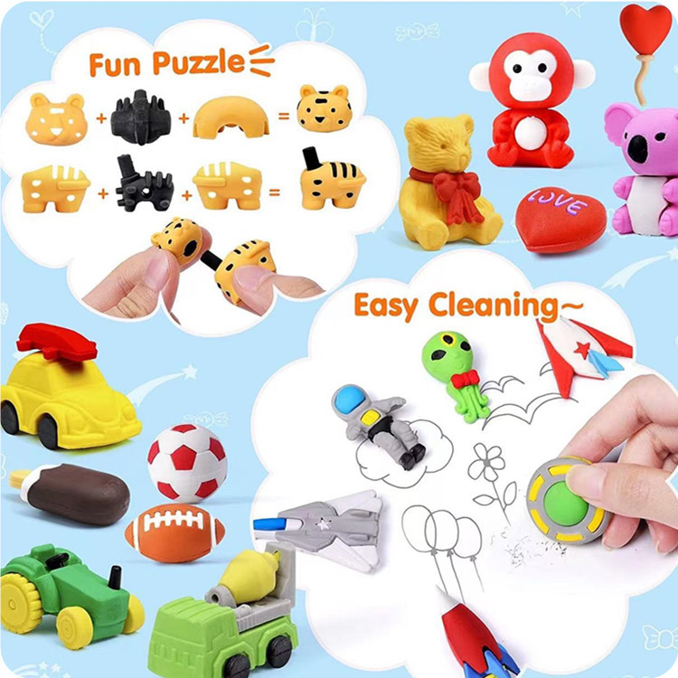 Factory direct cartoon creative cute eraser removable assembly wipe clean student prizes gifts wholesale