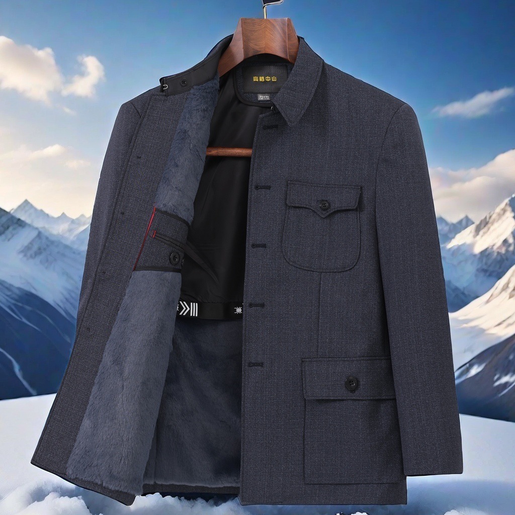 Dad's Outwear Men's Autumn and Winter Jacket Men's Top Loose Business Casual Middle-Aged and Elderly Men's Suit Grandpa's Outfit