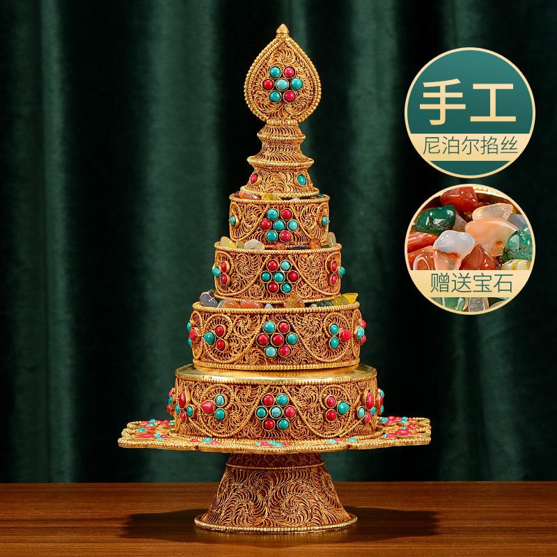 Nepal Handmade Manza Plate Ornaments Indoor Household Copper Silk Manza Tea Compass Gem Inlaid Manda Plate