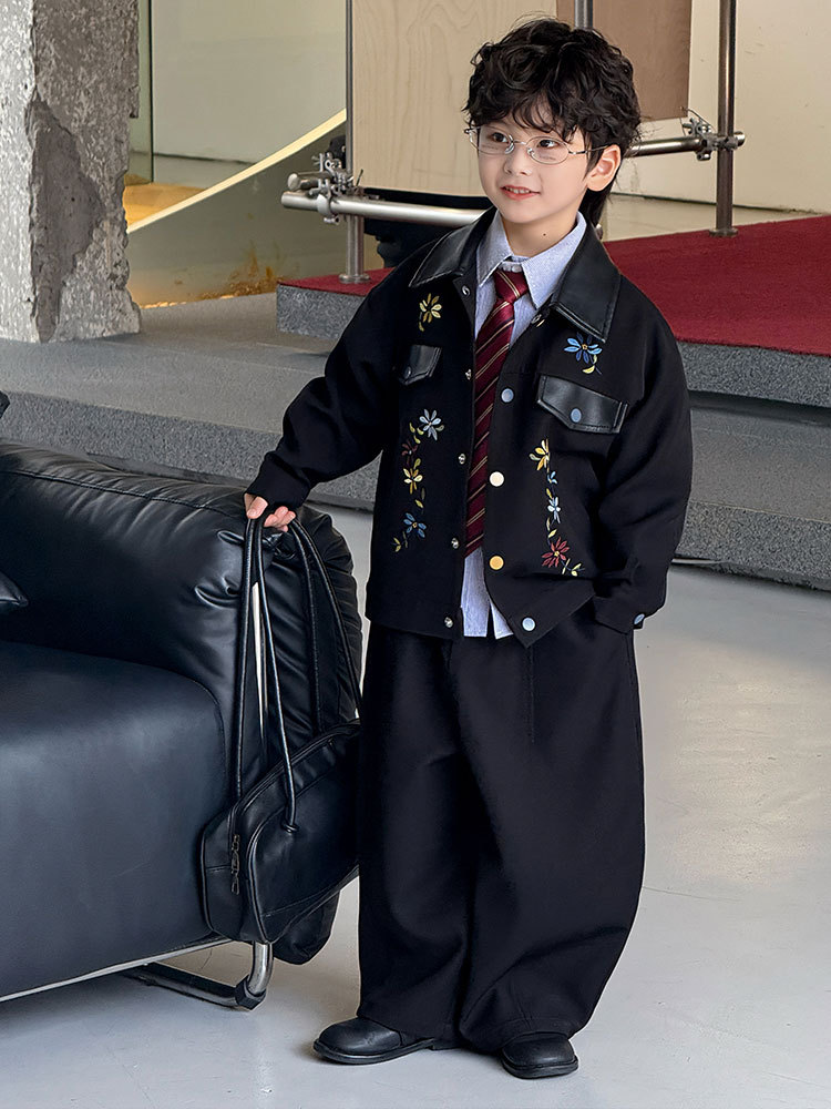 Boys' Suit 2025 Autumn New Embroidered Patchwork Jacket Casual Jacket Children's Top Trendy One-Piece Wholesale