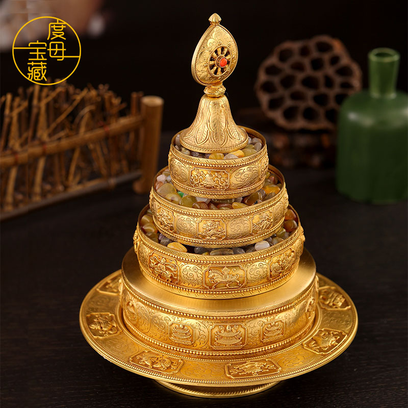 Huibaomanzha Plate Brass Imitation Nepalese Eight Auspicious Carved Full Set of Xizang Mandala Repair Plate 13cm Mandala Plate