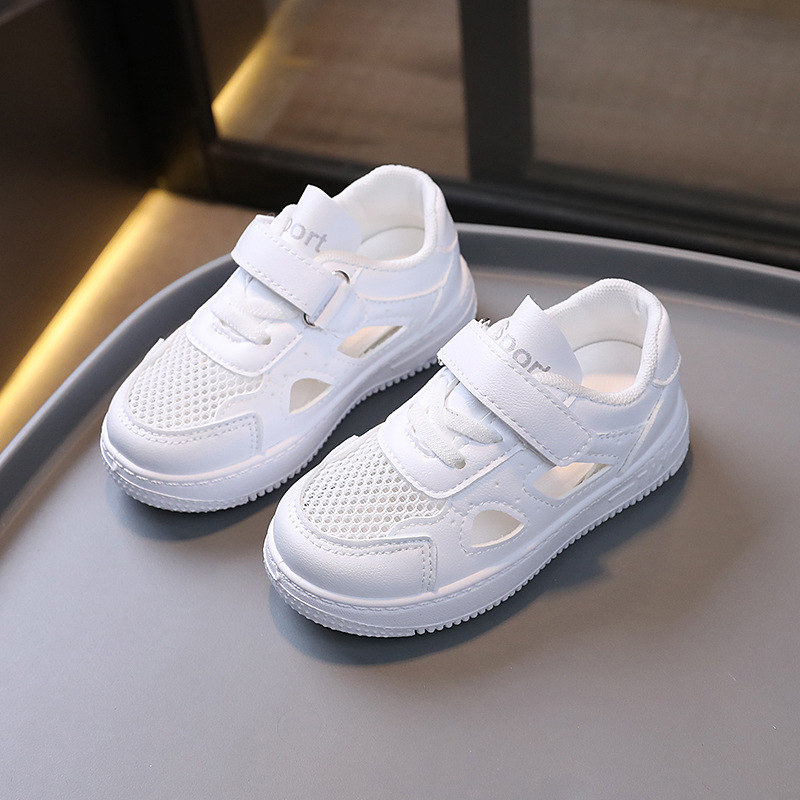 2025 Summer Sandals Children's White Shoes Ultra-Light Boys College Style Sports Shoes Female Baby Velcro Campus Shoes