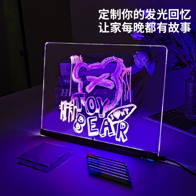 Cross-Border Popular Led Luminous Drawing Board Night Market Stall Rgb Luminous Billboard Fluorescent Board Erasable Message Board
